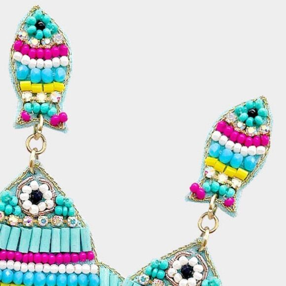 Fish Blue Seed Bead Earrings NWT - Picture 2 of 6